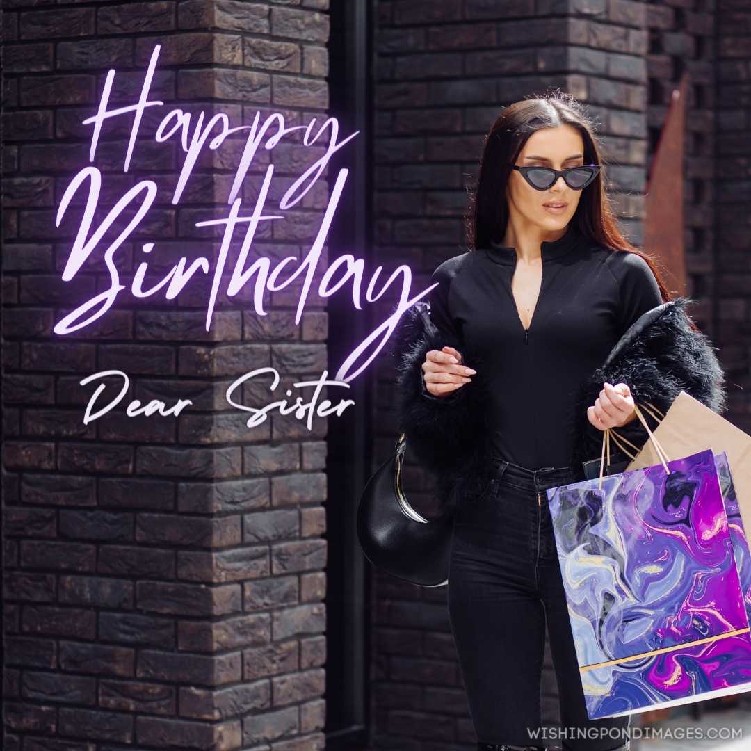 A brown-haired woman wearing black wear. Happy Birthday Sister Images